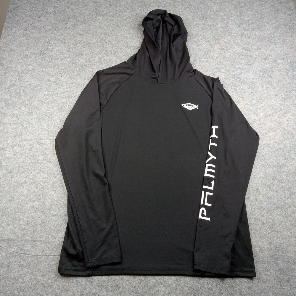 Palmyth Shirt Mens Large Black Hooded Performance Fishing Sun Hoodie Long Sleeve